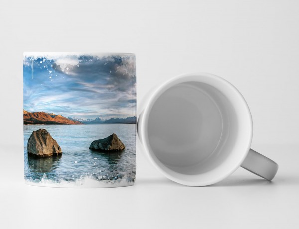 Paul Sinus Art Tasse Geschenk Landschaftsfotografie – Spiegelglatter See mit Steinen Neuseeland