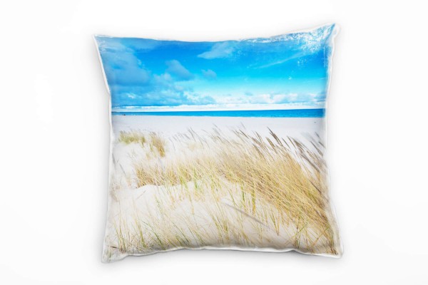 Paul Sinus Art Strand Und Meer, Gräser, beige, blau Deko Kissen 40x40cm für Couch Sofa Lounge Zierkissen