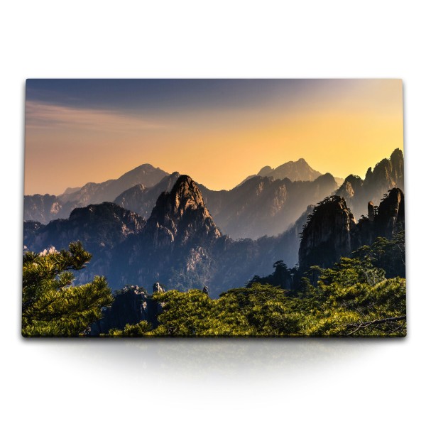 Paul Sinus Art 120x80cm Wandbild auf Leinwand Huang Shan Gebirge China Berge Sonnenuntergang