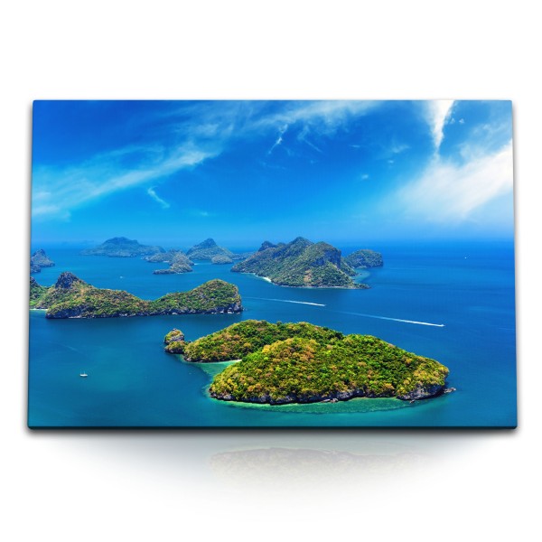 120x80cm Wandbild auf Leinwand Thailand Inseln Ozean Blau Sommer Berge Natur