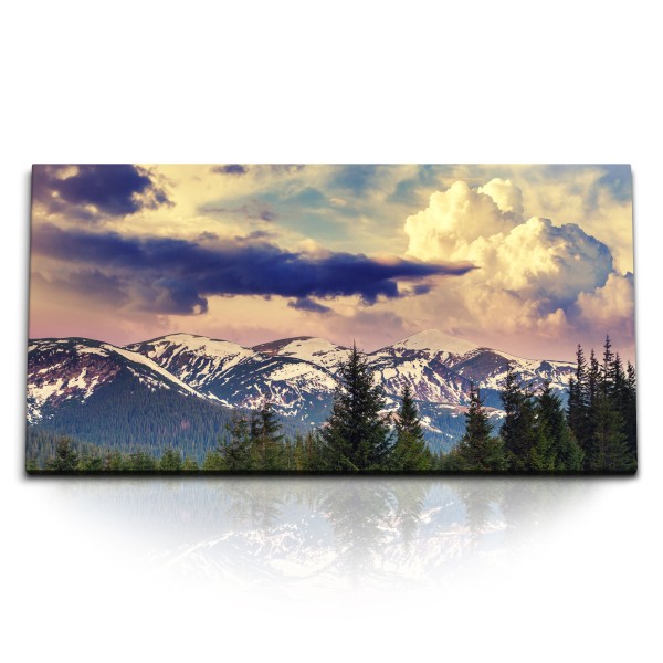 Paul Sinus Art Kunstdruck Bilder 120x60cm Berge Landschaft Schnee Alaska Natur dunkle Wolken