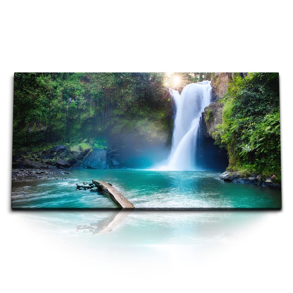 Paul Sinus Art Kunstdruck Bilder 120x60cm Wasserfall Dschungel Tropisch Indonesien Sonnenstrahl