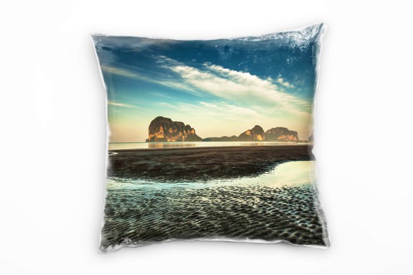 Paul Sinus Art Strand und Meer, blau, braun, Felsen Deko Kissen 40x40cm für Couch Sofa Lounge Zierkissen