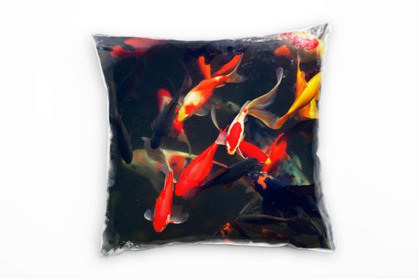 Paul Sinus Art Tiere, rot, gelb, schwarz, Karpfen, Unterwasser Deko Kissen 40x40cm für Couch Sofa Lounge Zierkissen