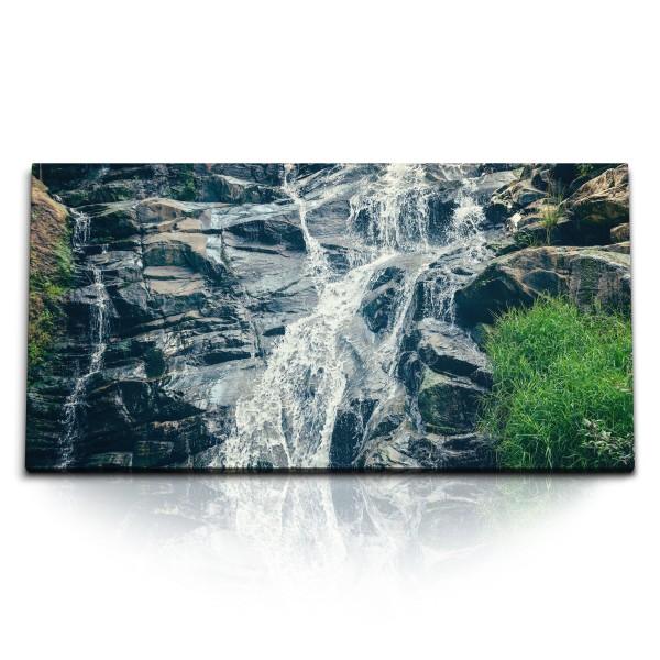 Paul Sinus Art Kunstdruck Bilder 120x60cm Wasserfall Felsen Berg Natur Bach Quellwasser