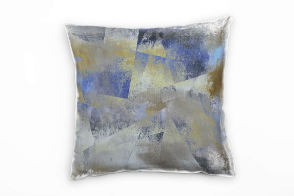 Paul Sinus Art Abstrakt, Dreiecke, gemalt, blau, grau, braun, beige Deko Kissen 40x40cm für Couch Sofa Lounge Zierk