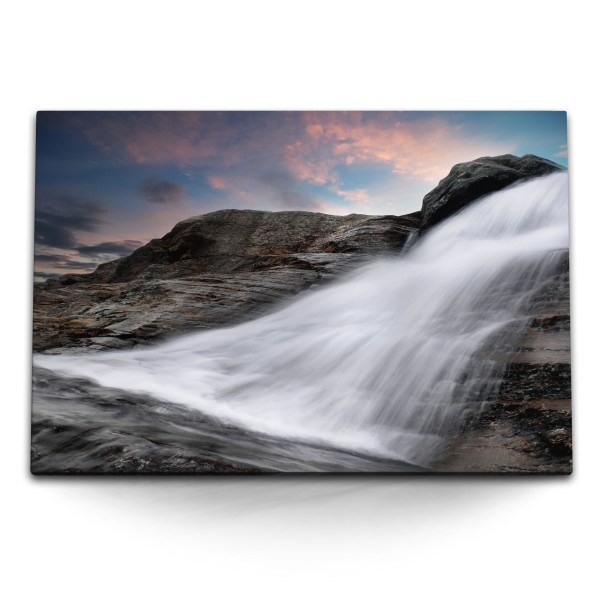 Paul Sinus Art 120x80cm Wandbild auf Leinwand Wasserfall Island Natur Felsen Berge Norden