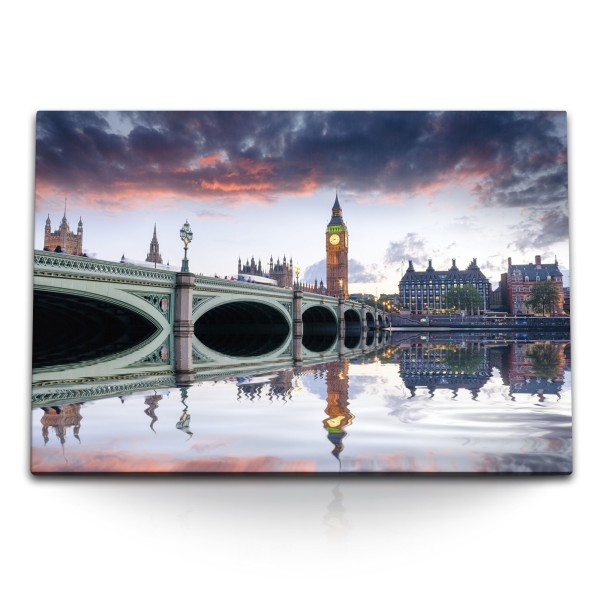 Paul Sinus Art 120x80cm Wandbild auf Leinwand London Big Ben England Altstadt Sonnenuntergang