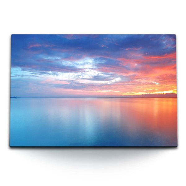 120x80cm Wandbild auf Leinwand Horizont Natur Meer Abendrot Sonnenuntergang Himmel