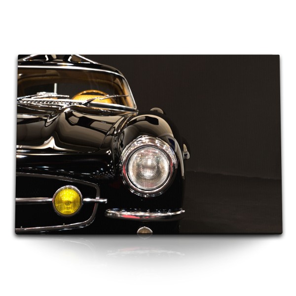 Paul Sinus Art 120x80cm Wandbild auf Leinwand Schwarzer Oldtimer Auto Chrom Traumauto