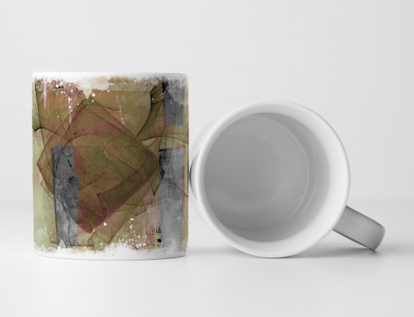 Paul Sinus Art Tasse Geschenk dunkel-khaki – olivgrüne Abstraktion; grau, rot Elemente