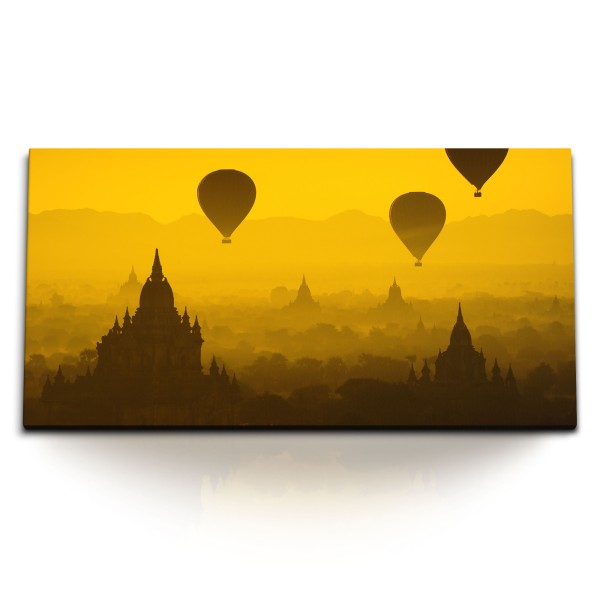 Paul Sinus Art Kunstdruck Bilder 120x60cm Heißluftballons roter Himmel Abendrot Myanmar Tempel