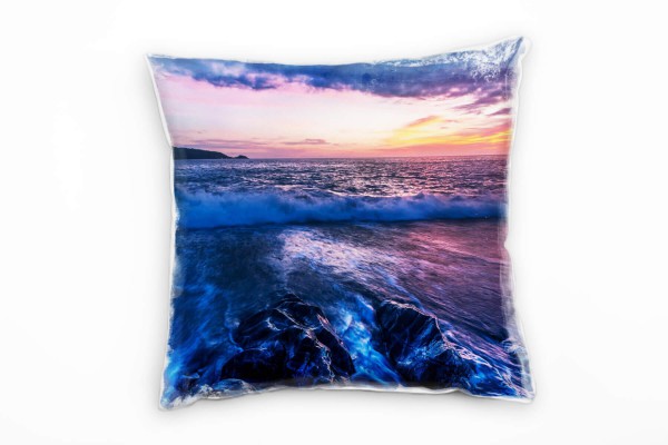 Paul Sinus Art Meer, Sonnenuntergang, Wellen, orange, blau Deko Kissen 40x40cm für Couch Sofa Lounge Zierkissen