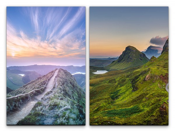 Paul Sinus Art 2 Bilder je 60x90cm Berge Wanderweg Himmel Grün Natur Majestätisch Horizont