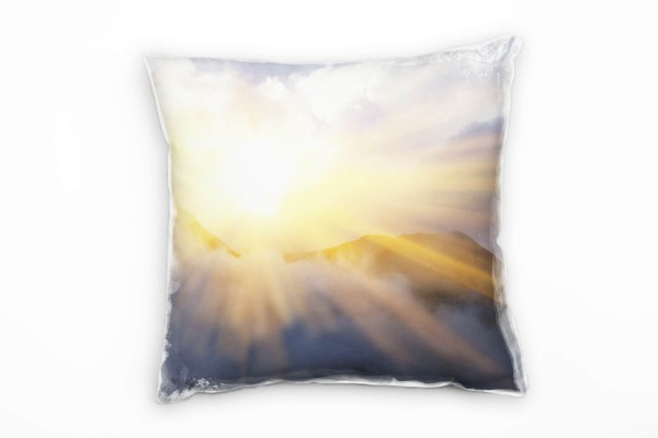 Paul Sinus Art Natur, blau, gelb, Sonnenaufgang, Berge, Sonnenstrahlen Deko Kissen 40x40cm für Couch Sofa Lounge Zi