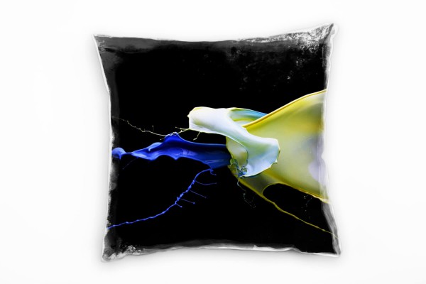 Paul Sinus Art Abstrakt, Farbspritzer, blau, gelb, schwarz Deko Kissen 40x40cm für Couch Sofa Lounge Zierkissen