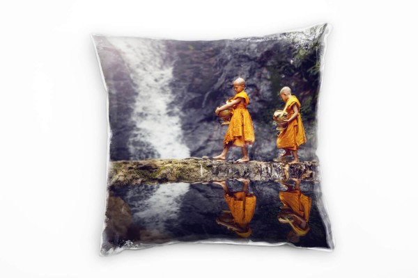 Paul Sinus Art künstlerische Fotografie, Mönche, Thailand, orange Deko Kissen 40x40cm für Couch Sofa Lounge Zierkis