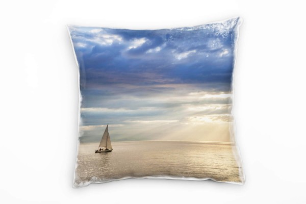 Paul Sinus Art Meer, Segelboot, Sonnenschein, orange, grau Deko Kissen 40x40cm für Couch Sofa Lounge Zierkissen