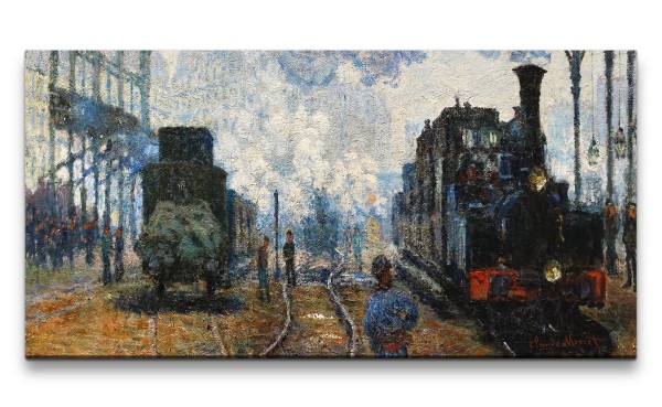 Paul Sinus Art Remaster 120x60cm Claude Monet Impressionismus weltberühmtes Wandbild Bahnhof Züge zeitlose Kunst