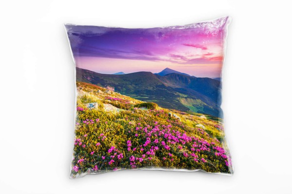 Paul Sinus Art Landschaft, bunt, Blumen, Sonnenaufgang, Berge Deko Kissen 40x40cm für Couch Sofa Lounge Zierkissen