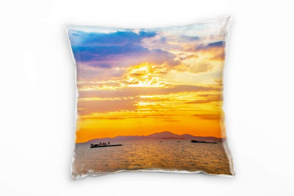 Paul Sinus Art Meer, Sonnenuntergang, Berge, orange, blau Deko Kissen 40x40cm für Couch Sofa Lounge Zierkissen