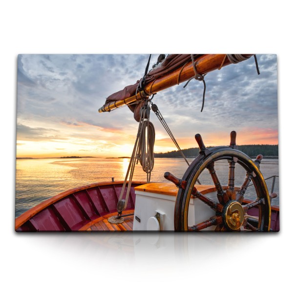 Paul Sinus Art 120x80cm Wandbild auf Leinwand Segelschiff Sonnenuntergang Abendrot Meer Segeln