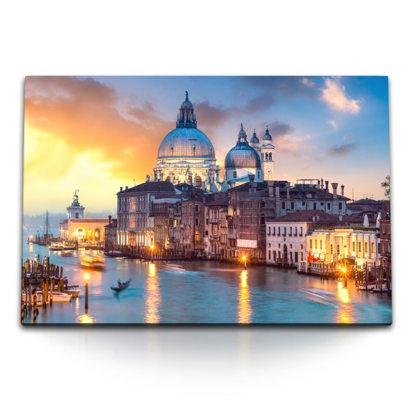 Paul Sinus Art 120x80cm Wandbild auf Leinwand Venedig Italien Gondel Kathedrale Sonnenuntergang