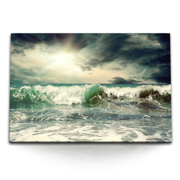 Paul Sinus Art 120x80cm Wandbild auf Leinwand Ozean Welle Raue See Sturm dunkle Wolken