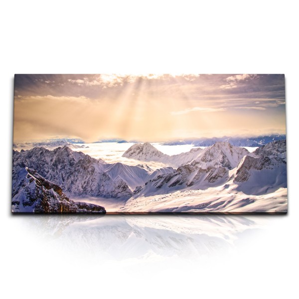 Kunstdruck Bilder 120x60cm Alpen Berge Schnee Sonnenstrahl Bergaussicht