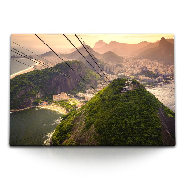 Paul Sinus Art 120x80cm Wandbild auf Leinwand Bucht von Rio de Janeiro Brasilien Berge Seilbahn