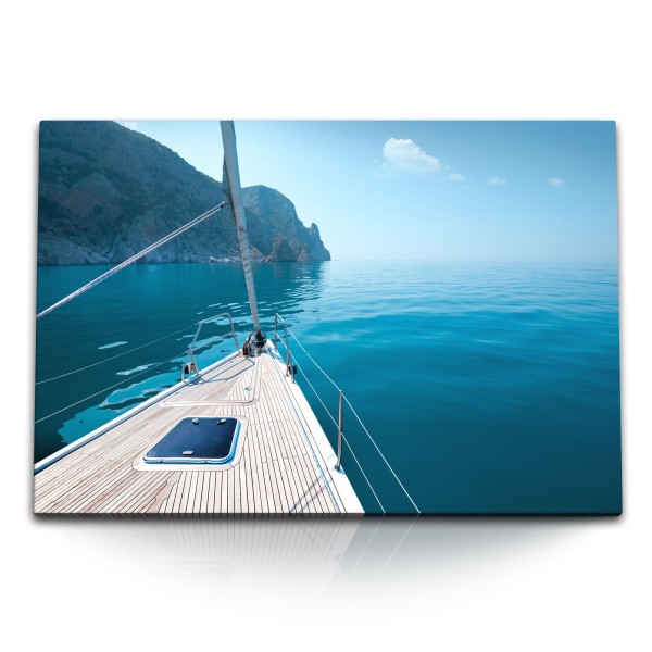 Paul Sinus Art 120x80cm Wandbild auf Leinwand Segelboot Segelschiff Blau Meer Künste Yacht