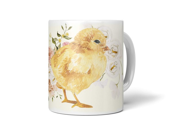 Paul Sinus Art Tasse Porzellan Tier Motiv gelber Küken Blumen Blüten Süß Flauschig Niedlich