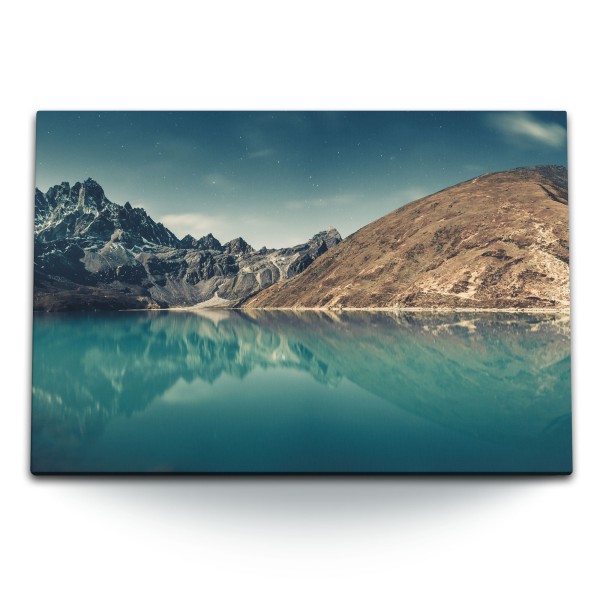 Paul Sinus Art 120x80cm Wandbild auf Leinwand Gokyo Lake Nepal Himalaya Berge Sternenhimmel