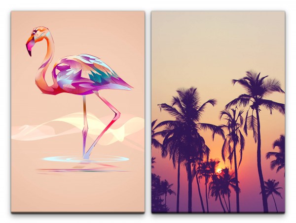 Paul Sinus Art 2 Bilder je 60x90cm Palmen Florida Flamingo Sommer Kunstvoll Urlaub Süden