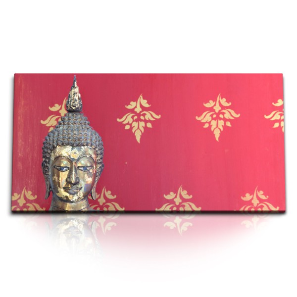 Paul Sinus Art Kunstdruck Bilder 120x60cm Buddhastatue Buddha Buddhismus Bronzekopf Rot