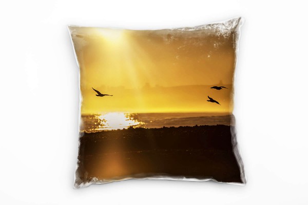 Paul Sinus Art Strand und Meer, Sonnenstrahlen, orange, gelb Deko Kissen 40x40cm für Couch Sofa Lounge Zierkissen