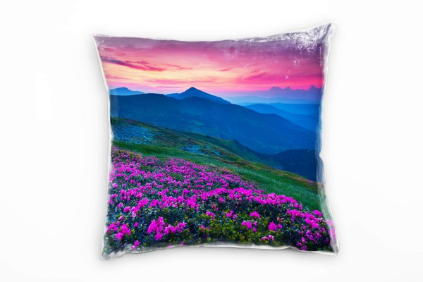 Paul Sinus Art Landschaft, bunt, Blumen, Sonnenuntergang, Berge Deko Kissen 40x40cm für Couch Sofa Lounge Zierkisse