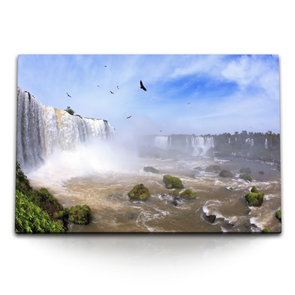 Paul Sinus Art 120x80cm Wandbild auf Leinwand Iguazu Wasserfälle Argentinien Vögel Natur