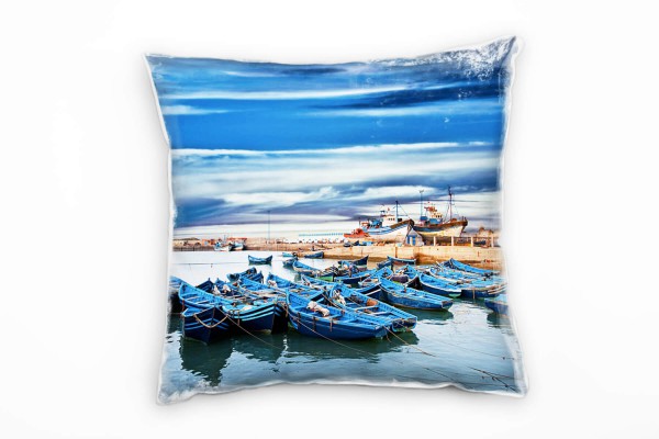 Paul Sinus Art Meer, beige, blau, Boote, Hafen, Schiffe Deko Kissen 40x40cm für Couch Sofa Lounge Zierkissen