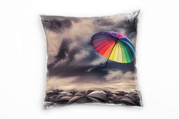 Paul Sinus Art Abstrakt, Regenschirme, grau, bunt Deko Kissen 40x40cm für Couch Sofa Lounge Zierkissen