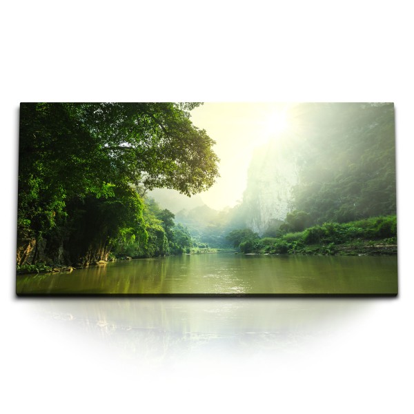 Paul Sinus Art Kunstdruck Bilder 120x60cm Fluss im Dschungel Laos Natur Grün Tropisch