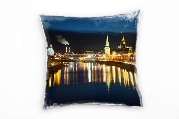 Paul Sinus Art City, Moskau, Nacht, Brücke, blau, gelb Deko Kissen 40x40cm für Couch Sofa Lounge Zierkissen