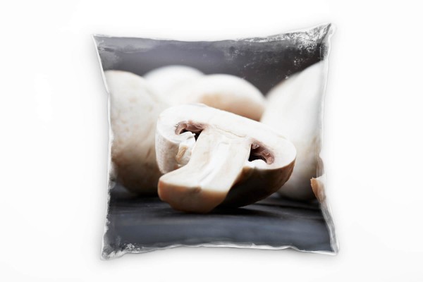 Paul Sinus Art Macro, Champignons, beige, grau Deko Kissen 40x40cm für Couch Sofa Lounge Zierkissen