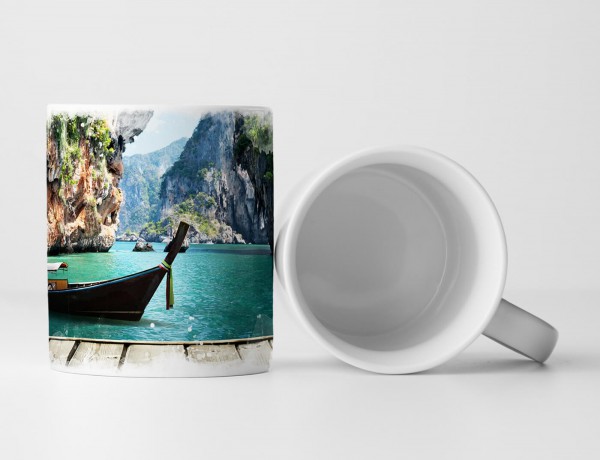 Paul Sinus Art Tasse Geschenk Landschaftsfotografie – Boot am Pier in Krabi Thailand