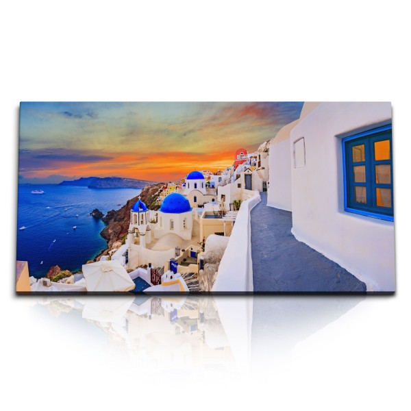 Paul Sinus Art Kunstdruck Bilder 120x60cm Griechenland Santorini Abendrot weiße Häuser Mittelmeer