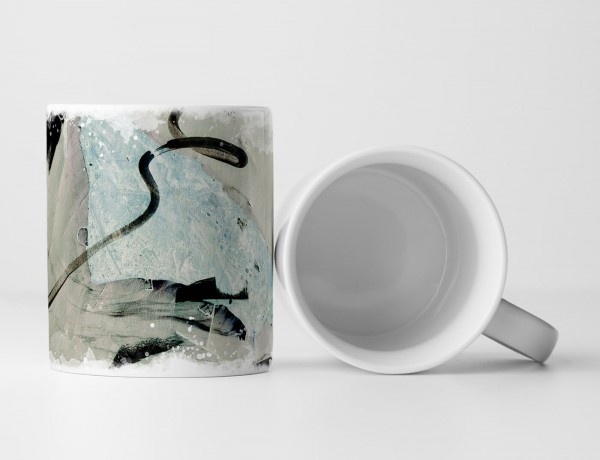 Paul Sinus Art Tasse Geschenk hellgraue Grundierung, pulverblauen + schwarzen Mustern