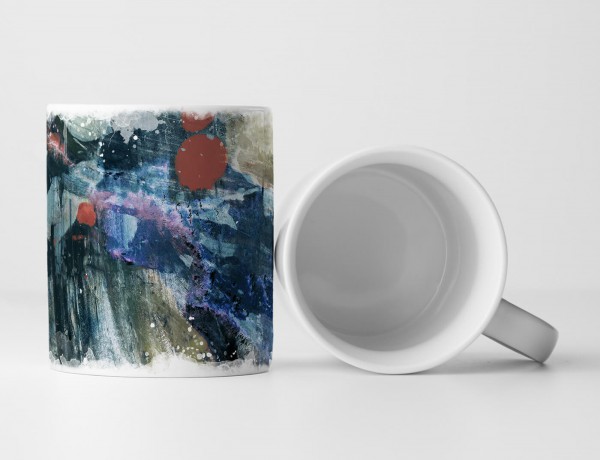 Paul Sinus Art Tasse Geschenk hellbraun/grau, dunkelcyan/blaue Abstraktion; rote Elemente