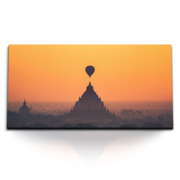 Paul Sinus Art Kunstdruck Bilder 120x60cm Bagan Myanmar Tempel Asien roter Himmel Heißluftballon