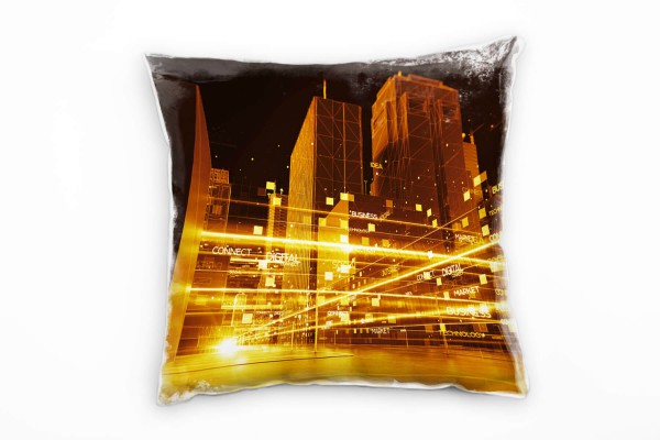 Paul Sinus Art City, Nacht, Lichtlinien, Hochhäuser, orange, braun Deko Kissen 40x40cm für Couch Sofa Lounge Zierki