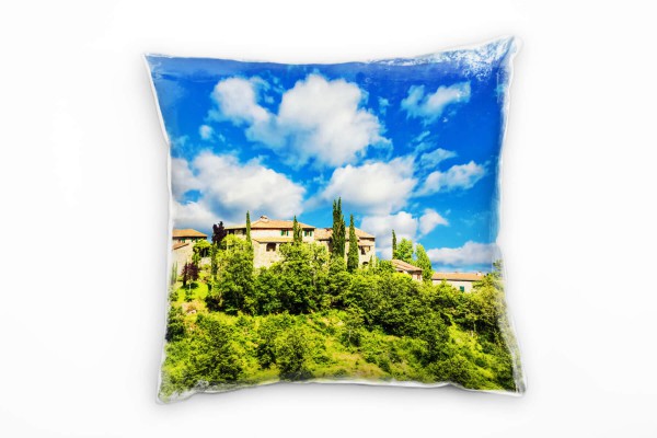 Paul Sinus Art Sommer, grün, strahlend blauer Himmel, Villa Deko Kissen 40x40cm für Couch Sofa Lounge Zierkissen